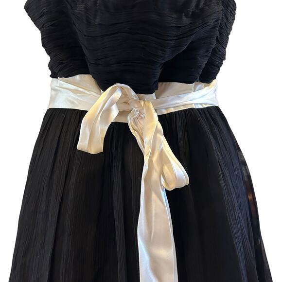 Vintage Black White Silk Chiffon Dress Womens Sz Large Y2K Babydoll Formal Noir - Picture 14 of 16